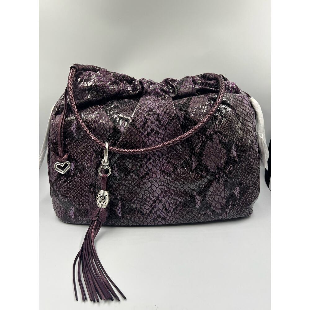 Brighton Nolita Python Embossed Leather Shoulder Bag Purple  NWT